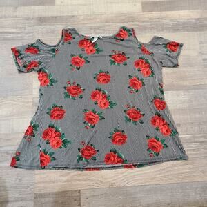 Adara xl womens striped floral cold shoulder blouse